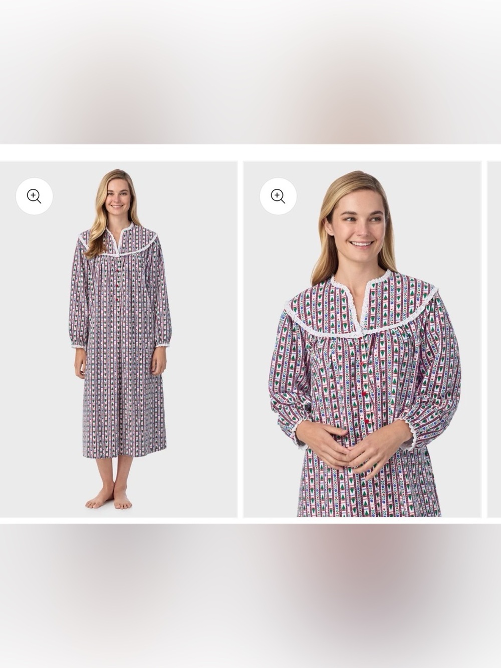 Women's Tree Tyrolean 100% Cotton Brushed Flannel Long Sleeve Nightgown Size L